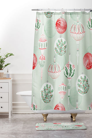 Jacqueline Maldonado Christmas Ornaments Green Shower Curtain And Mat