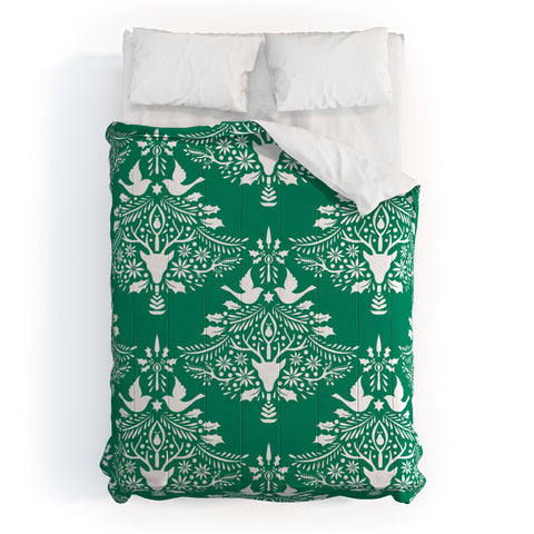 Jacqueline Maldonado Christmas Paper Cutting Green Comforter