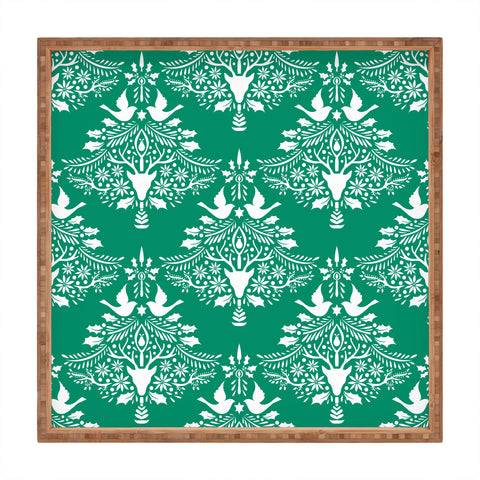 Jacqueline Maldonado Christmas Paper Cutting Green Square Tray