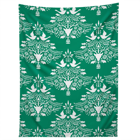 Jacqueline Maldonado Christmas Paper Cutting Green Tapestry