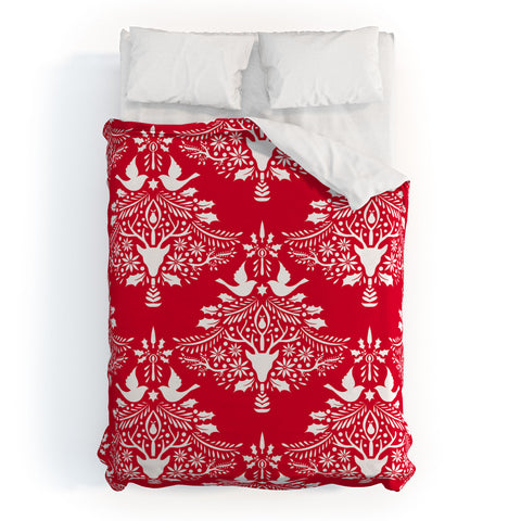 Jacqueline Maldonado Christmas Paper Cutting Red Duvet Cover