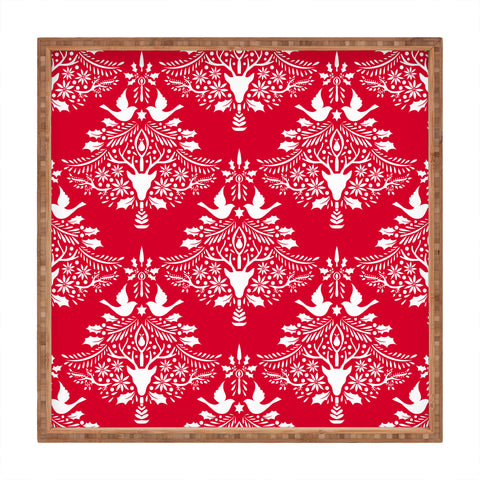 Jacqueline Maldonado Christmas Paper Cutting Red Square Tray