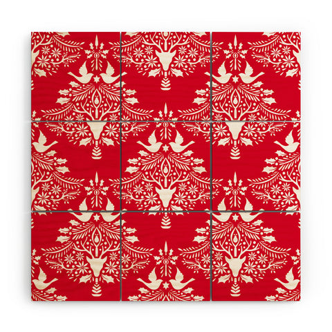 Jacqueline Maldonado Christmas Paper Cutting Red Wood Wall Mural