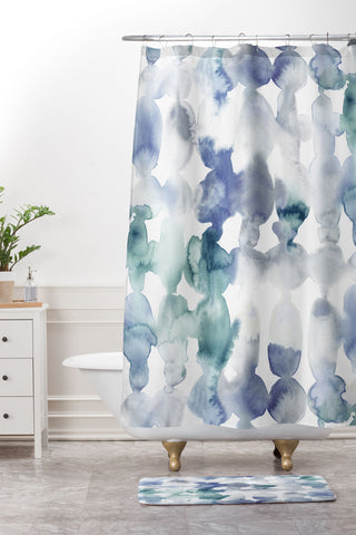 Jacqueline Maldonado Dye Ovals Blue Green Shower Curtain And Mat