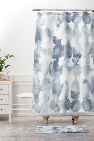Jacqueline Maldonado Dye Ovals Bue Fog Shower Curtain And Mat