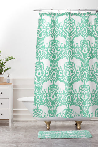 Jacqueline Maldonado Elephant Damask Hemlock Shower Curtain And Mat