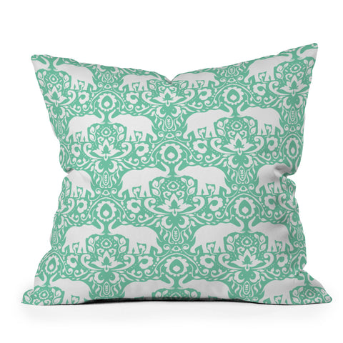 Jacqueline Maldonado Elephant Damask Hemlock Throw Pillow