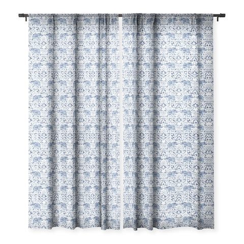 Jacqueline Maldonado Elephant Damask Watercolor Blue Sheer Window Curtain