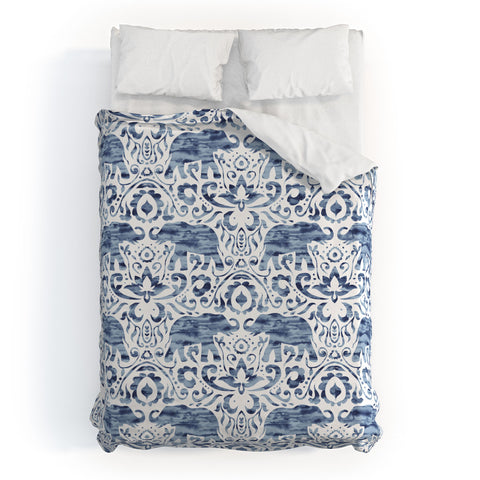 Jacqueline Maldonado Elephant Damask Watercolor Blue Duvet Cover