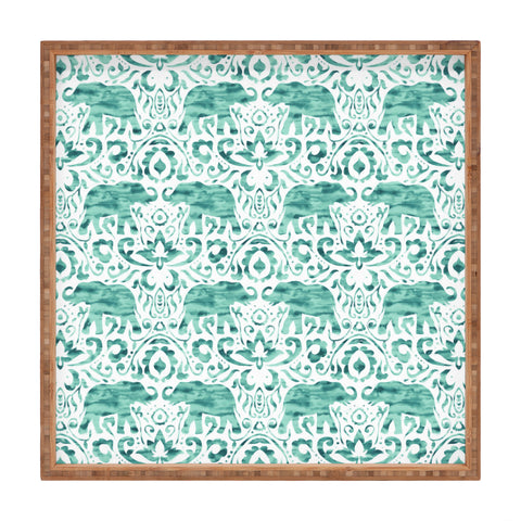 Jacqueline Maldonado Elephant Damask Watercolor Green Square Tray