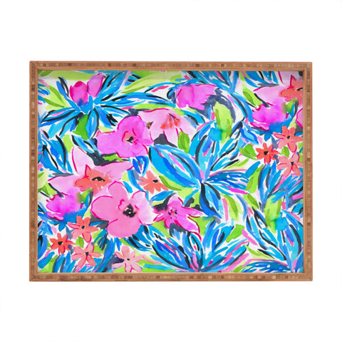 Jacqueline Maldonado Flaunting Floral Aqua Rectangular Tray