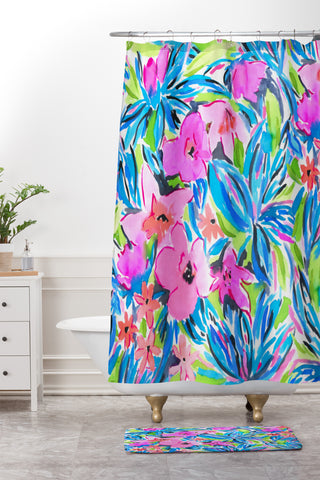 Jacqueline Maldonado Flaunting Floral Aqua Shower Curtain And Mat