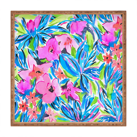 Jacqueline Maldonado Flaunting Floral Aqua Square Tray