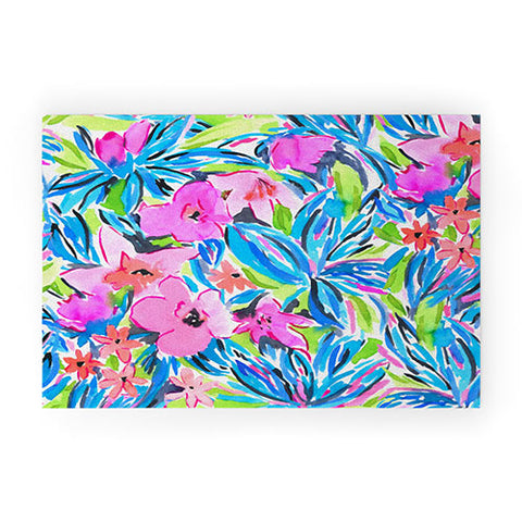 Jacqueline Maldonado Flaunting Floral Aqua Welcome Mat