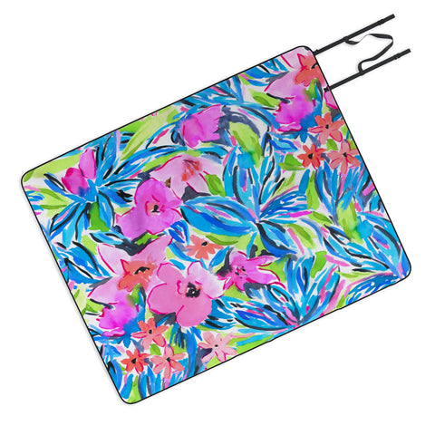 Jacqueline Maldonado Flaunting Floral Aqua Picnic Blanket