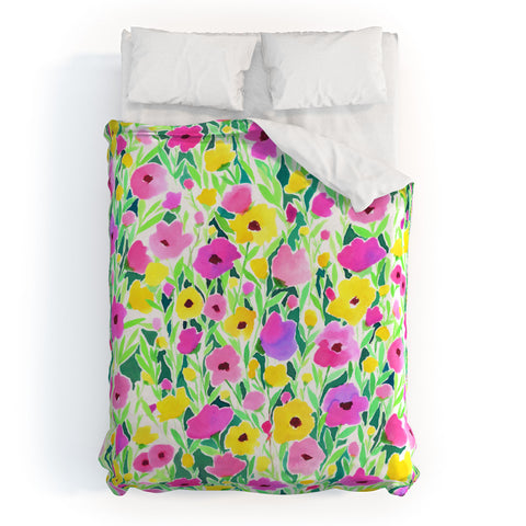 Jacqueline Maldonado Flower Field Pink Yellow Duvet Cover