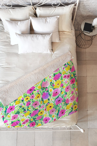 Jacqueline Maldonado Flower Field Pink Yellow Fleece Throw Blanket