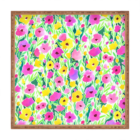 Jacqueline Maldonado Flower Field Pink Yellow Square Tray