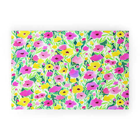 Jacqueline Maldonado Flower Field Pink Yellow Welcome Mat