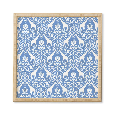 Jacqueline Maldonado Giraffe Damask Pale Blue Framed Wall Art