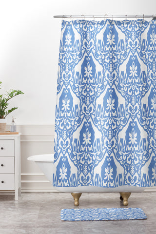 Jacqueline Maldonado Giraffe Damask Pale Blue Shower Curtain And Mat