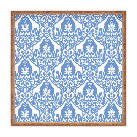Jacqueline Maldonado Giraffe Damask Pale Blue Square Tray