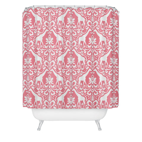 Jacqueline Maldonado Giraffe Damask Salmon Pink Shower Curtain