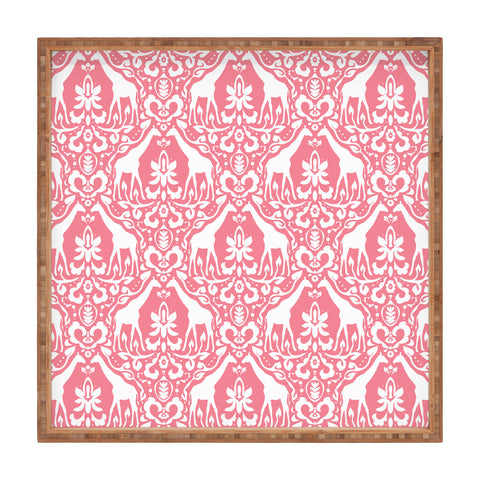Jacqueline Maldonado Giraffe Damask Salmon Pink Square Tray