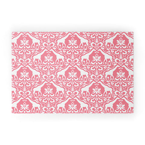 Jacqueline Maldonado Giraffe Damask Salmon Pink Welcome Mat