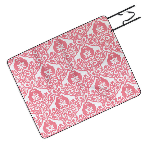 Jacqueline Maldonado Giraffe Damask Salmon Pink Picnic Blanket