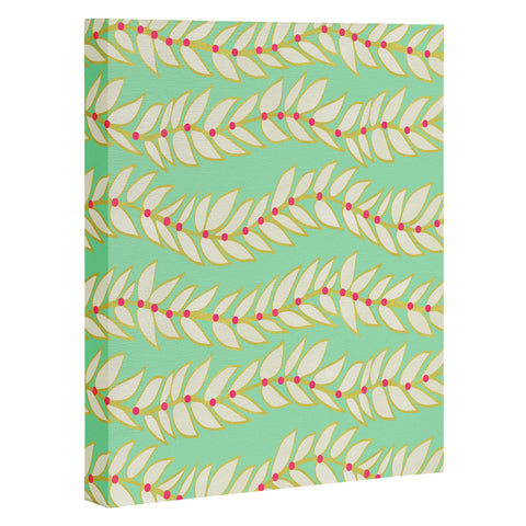 Jacqueline Maldonado Leaf Dot Stripe Mint Art Canvas
