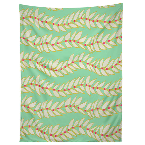 Jacqueline Maldonado Leaf Dot Stripe Mint Tapestry
