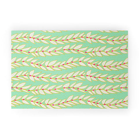 Jacqueline Maldonado Leaf Dot Stripe Mint Welcome Mat