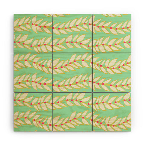 Jacqueline Maldonado Leaf Dot Stripe Mint Wood Wall Mural