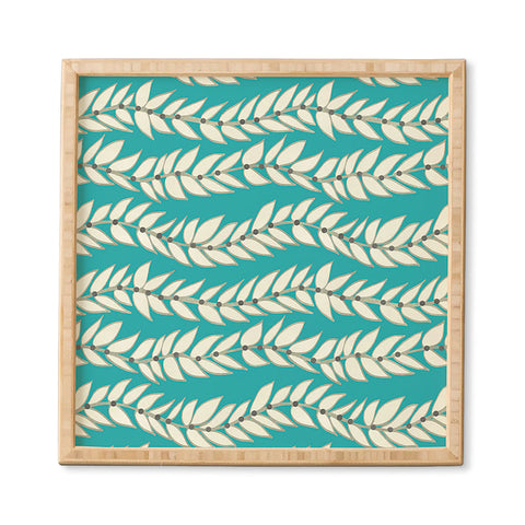 Jacqueline Maldonado Leaf Dot Stripe Teal Framed Wall Art