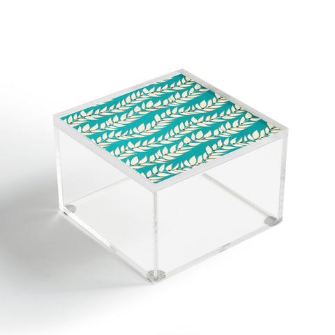 Jacqueline Maldonado Leaf Dot Stripe Teal Acrylic Box