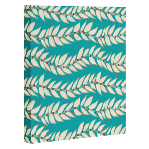 Jacqueline Maldonado Leaf Dot Stripe Teal Art Canvas