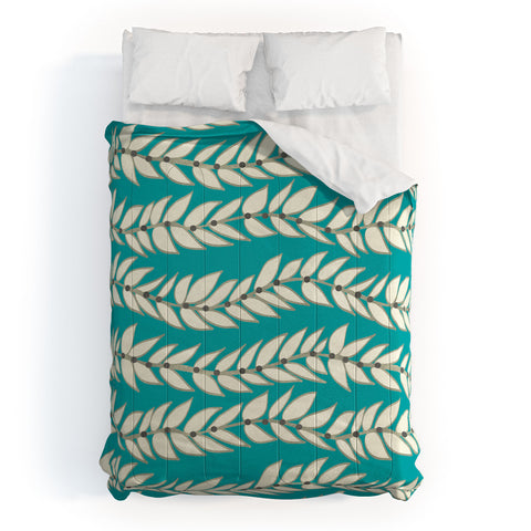 Jacqueline Maldonado Leaf Dot Stripe Teal Comforter