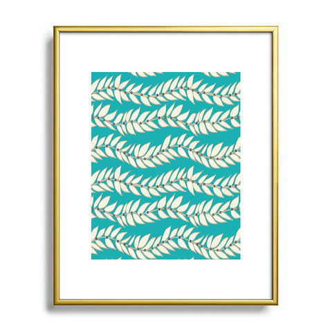 Jacqueline Maldonado Leaf Dot Stripe Teal Metal Framed Art Print