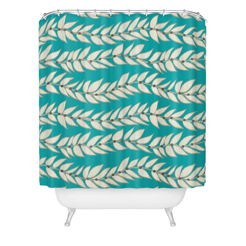 Jacqueline Maldonado Leaf Dot Stripe Teal Shower Curtain