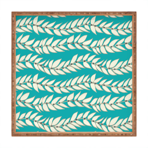 Jacqueline Maldonado Leaf Dot Stripe Teal Square Tray