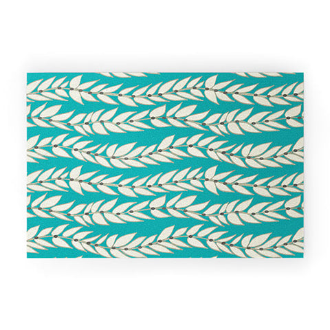 Jacqueline Maldonado Leaf Dot Stripe Teal Welcome Mat