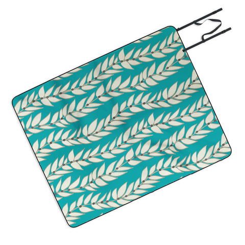Jacqueline Maldonado Leaf Dot Stripe Teal Picnic Blanket
