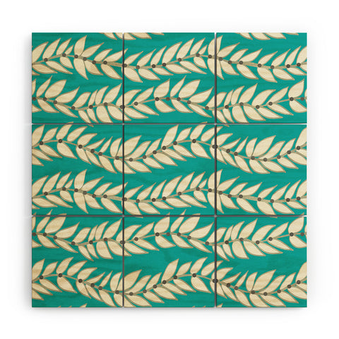 Jacqueline Maldonado Leaf Dot Stripe Teal Wood Wall Mural