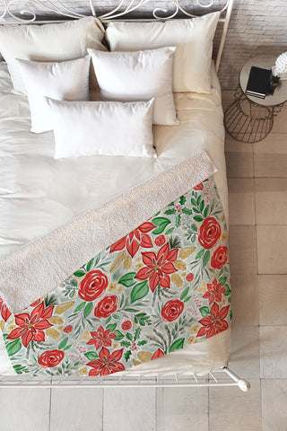 Jacqueline Maldonado Lively Christmas Floral Fleece Throw Blanket