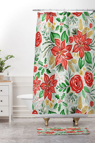 Jacqueline Maldonado Lively Christmas Floral Shower Curtain And Mat