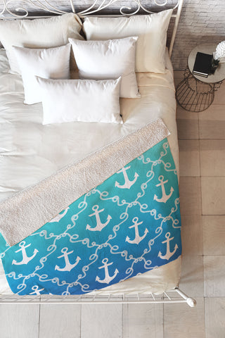 Jacqueline Maldonado Nautical Knots Ombre Blue Fleece Throw Blanket