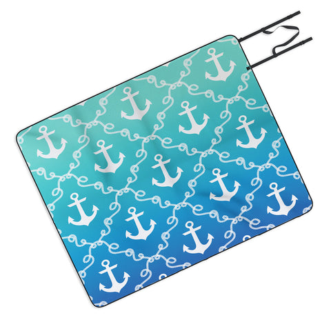 Jacqueline Maldonado Nautical Knots Ombre Blue Picnic Blanket