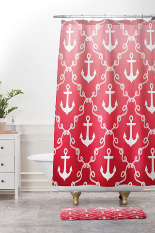 Jacqueline Maldonado Nautical Knots Ombre Red Shower Curtain And Mat