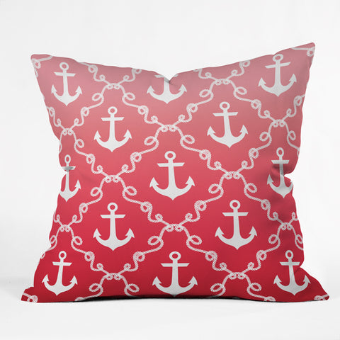 Jacqueline Maldonado Nautical Knots Ombre Red Outdoor Throw Pillow